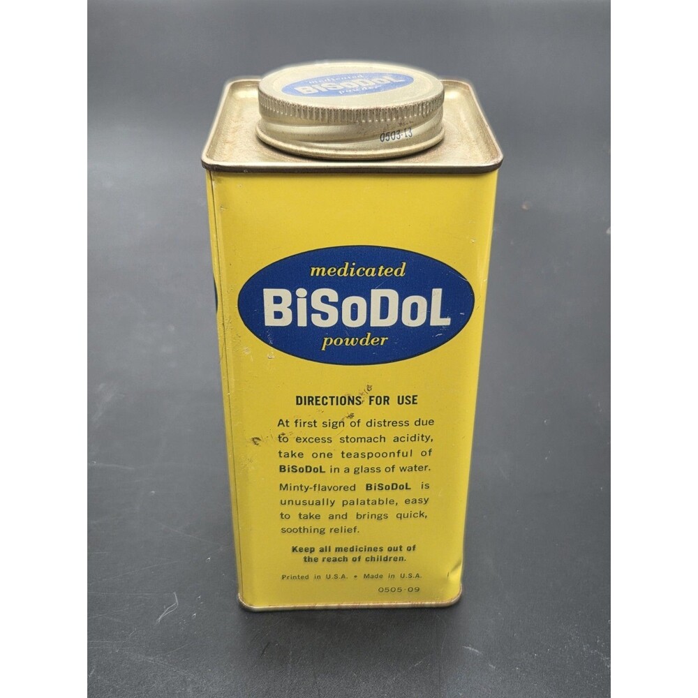Vintage Medicated Bisodol Upset Stomach Metal Tin Advertising